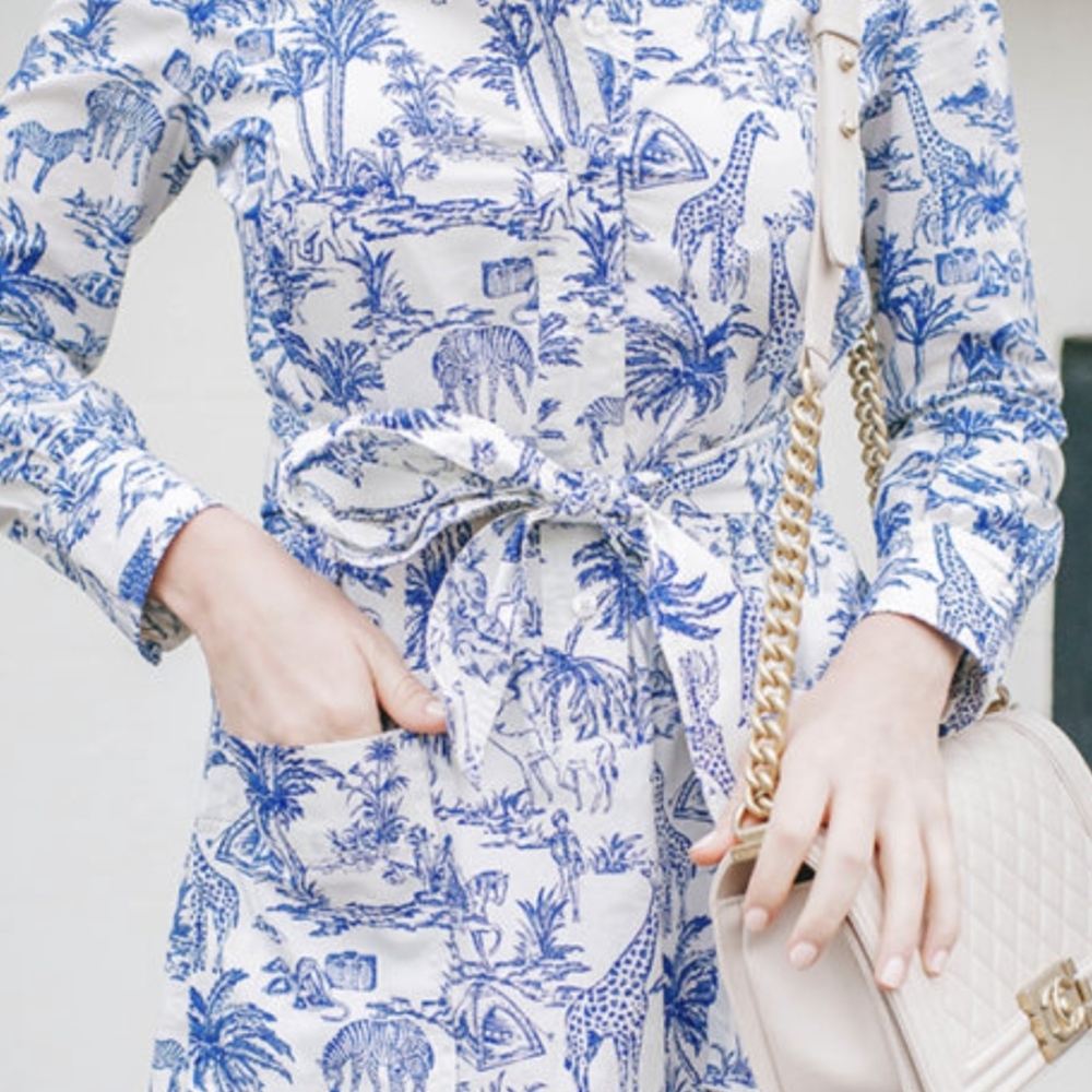 Tory Burch Blue and White Safari Print Shirtdress   Dress 12